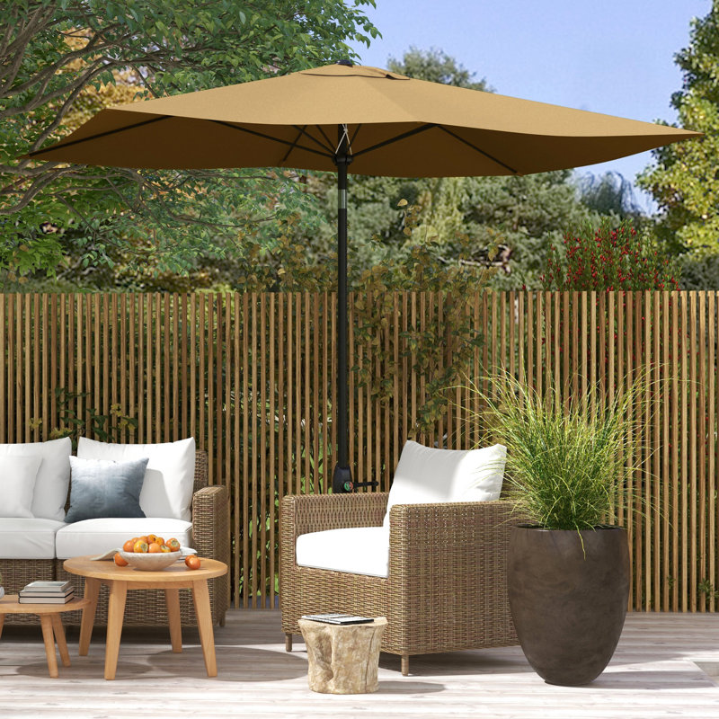 Parasol de terrasse rectangulaire de 6,5 pi x 10 pi, housse de table d'extérieur avec manivelle et inclinaison sans effort, café, parasol 50 Easy
