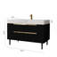 Meuble-lavabo autoportant en pierre frittée de 35,4 po avec lavabo encastré, bois massif multicouche imperméable, rangement à 4 tiroirs, fixation murale