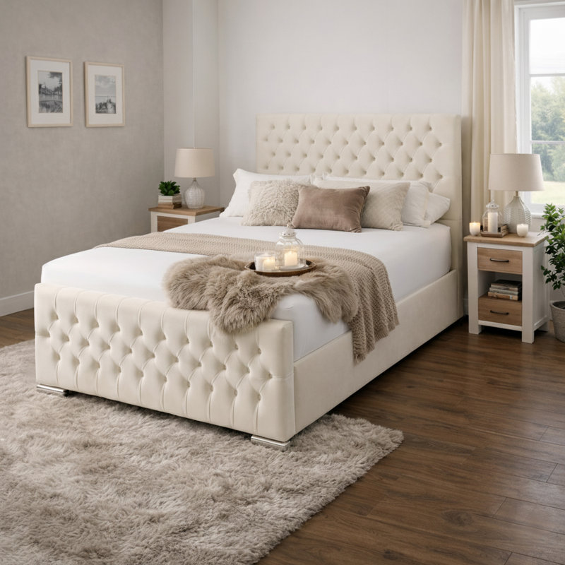 Kensington Upholstered Bed Frame, Cream, Double (4'6)