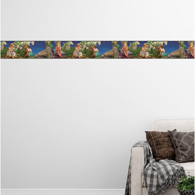 Bordure de papier peint à peler et coller - enfants, blanc, vert, mauve, beaux bébés, fleurs, bordure rétro, 15 pi X 7 po, auto-adhésif