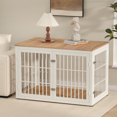 Meuble de rangement robuste pour chien de 46 pouces, table de bout décorative pour animal de compagnie, chenil en bois pour l'intérieur