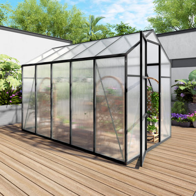 6X10 FT Polycarbonate Walk-In Greenhouse, Raised Base