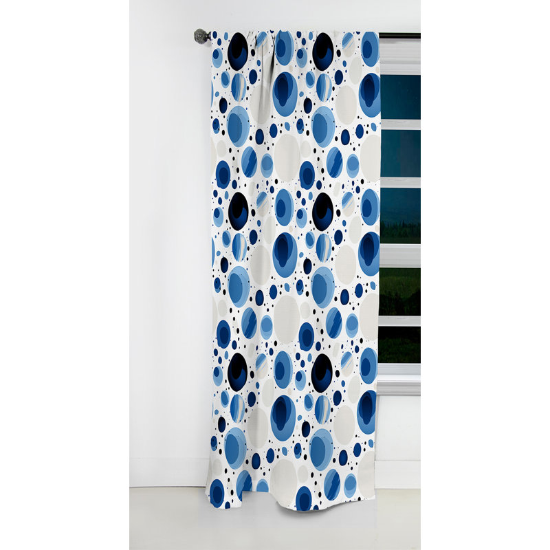 Rideau occultant géométrique minimaliste bleu cercles bleu cobalt II - 1 panneaux, L 52 po x L 120 po