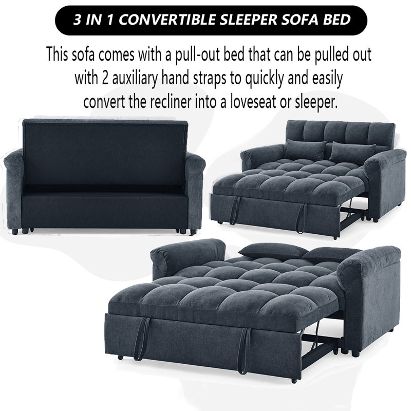 Canapé convertible 62 po Ruchma, Lin gris bleu