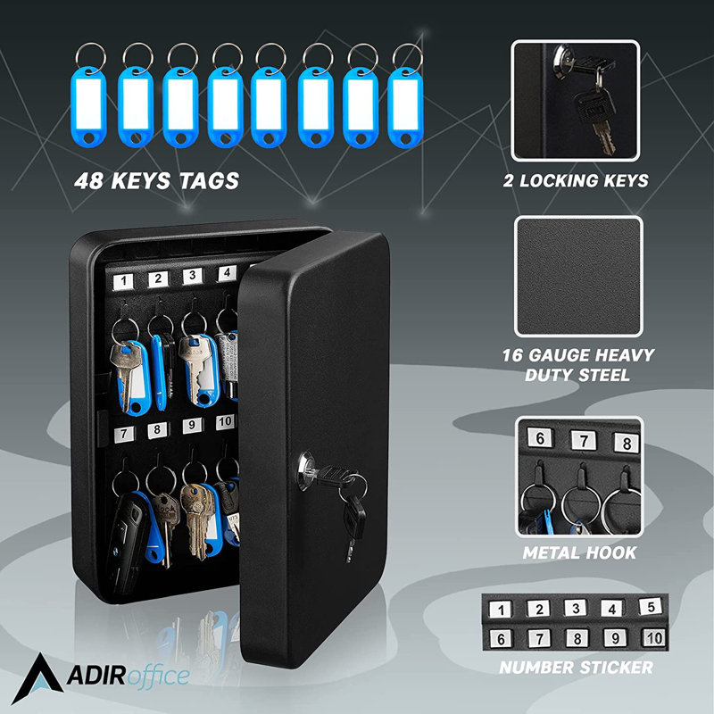 Black Steel Wall-Mount Key Cabinet with Key Lock