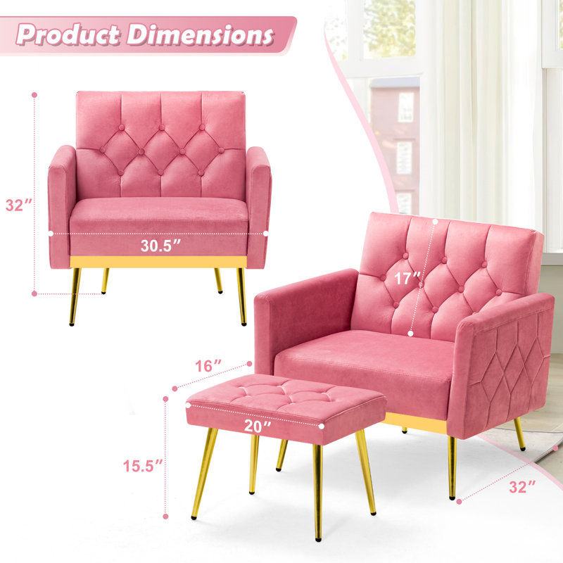 2 - Piece Velvet Living Room Set, Pink