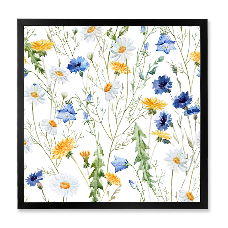 Camomille et Clover Bell II - peinture sur toile, Toile encadrée noire, H 16 po x l 16 po x 1,5 po