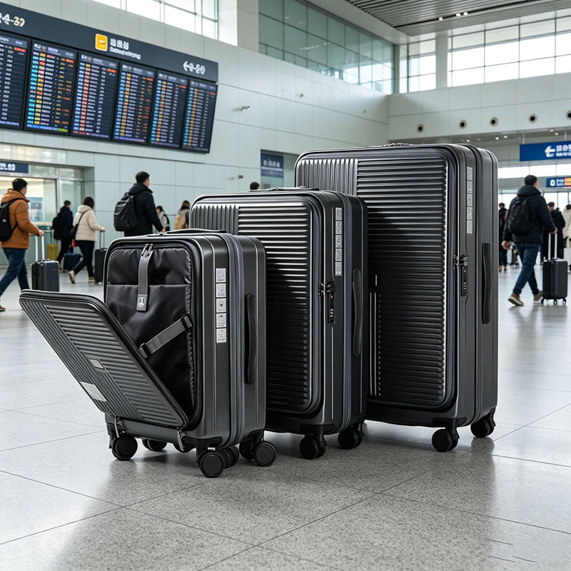 Luggage,with front opening,TSA approved lock,hardshell suitcase, Cement Grey