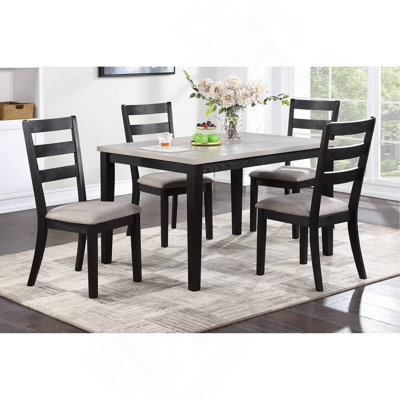 Classic Stylish Black Finish 5Pc Dining Set Kitchen Dinette Wooden Top Table And Chairs Upholstered Cushions Seats Ladder Back Chair Dining Room