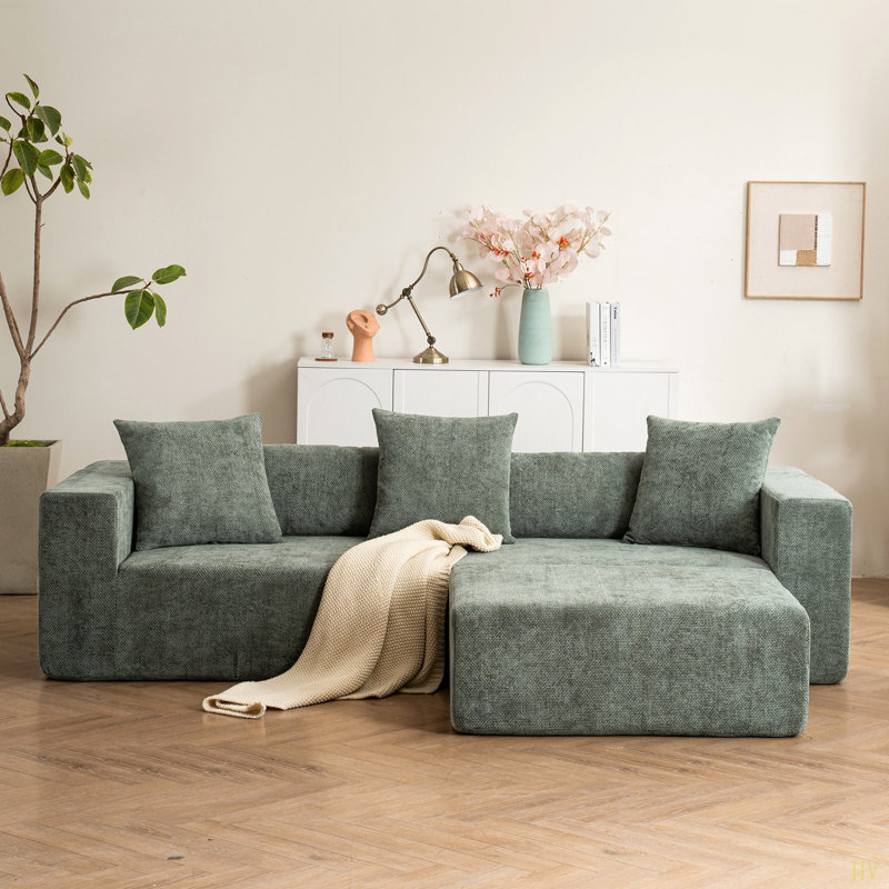 Section modulaire désossée avec méridienne en L, canapé nuage, salon, canapé à coussin moelleux pour chambre à coucher - aucune installation requise - tissu chenille