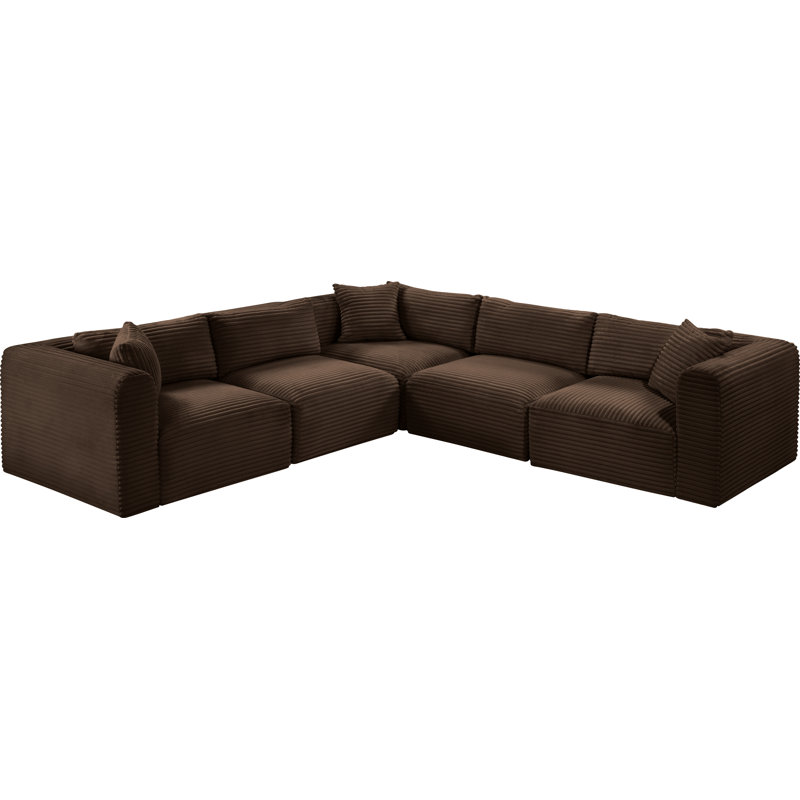 Canapé modulaire en L Carmean Performance, Velours côtelé texturé brun, 2 sans accoudoirs, 3 en coin
