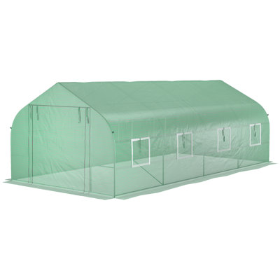 Outsunny 20' X 10' X 7' Walk-In Tunnel Greenhouse With Zippered Mesh Door And 8 Mesh Windows, Gardening Plant Hot House With Galvanized Steel Hoops
