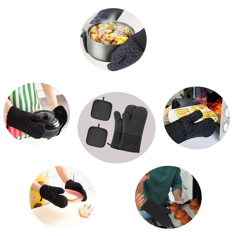 4-piece Black Silicone Potholder Set