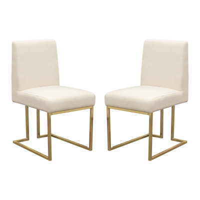 Set Of (2) Skyline Dining Chairs In Cream Fabric W/ Polished Gold Metal Frame