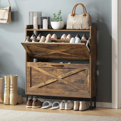 Armoire à chaussures avec 2 tiroirs rabattables, rangement autoportant pour le vestibule, armoire à chaussures