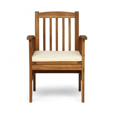 Set of 2 Classic Acacia Wood Dining Chairs with Cushions