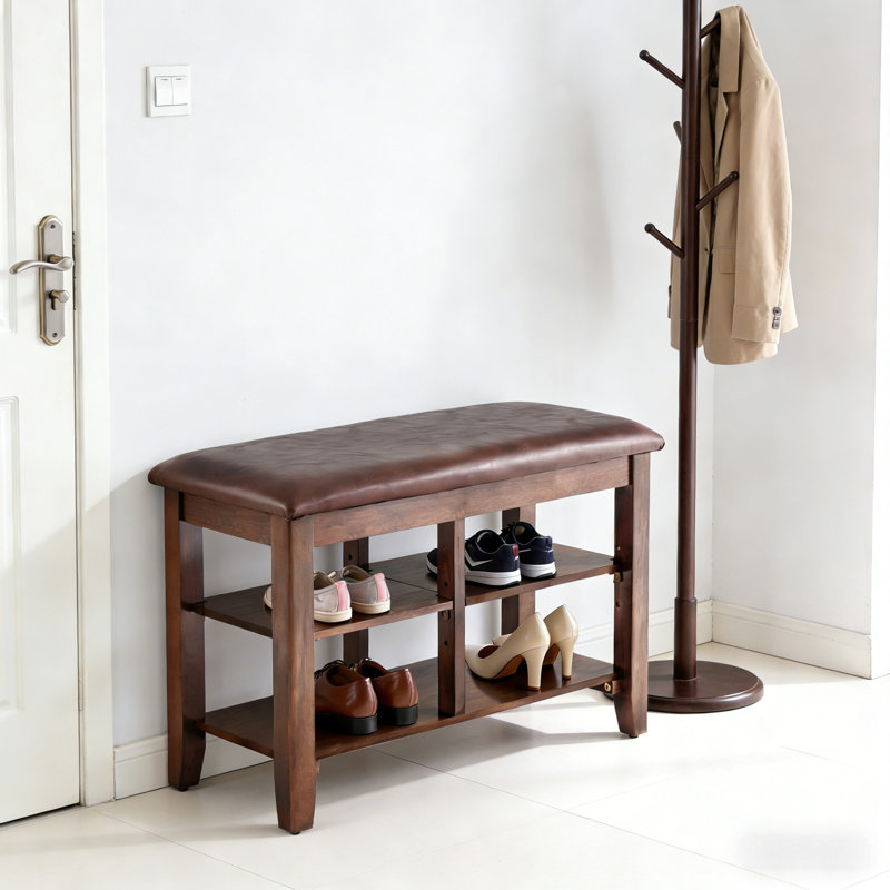 Two-Tier Entryway Shoe Bench With Adjustable Shelves, 16.5" H x 23.8" W x 12" D