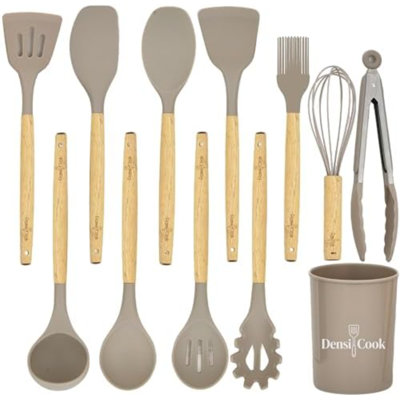 Ensemble d'ustensiles de cuisine en silicone - 12 pièces - Sans BPA (Noir) | Résistance à la chaleur : 230 °C, compatible lave-vaisselle, non toxique / sans BPA, pour la cuisson et la préparation de plats antiadhésifs
