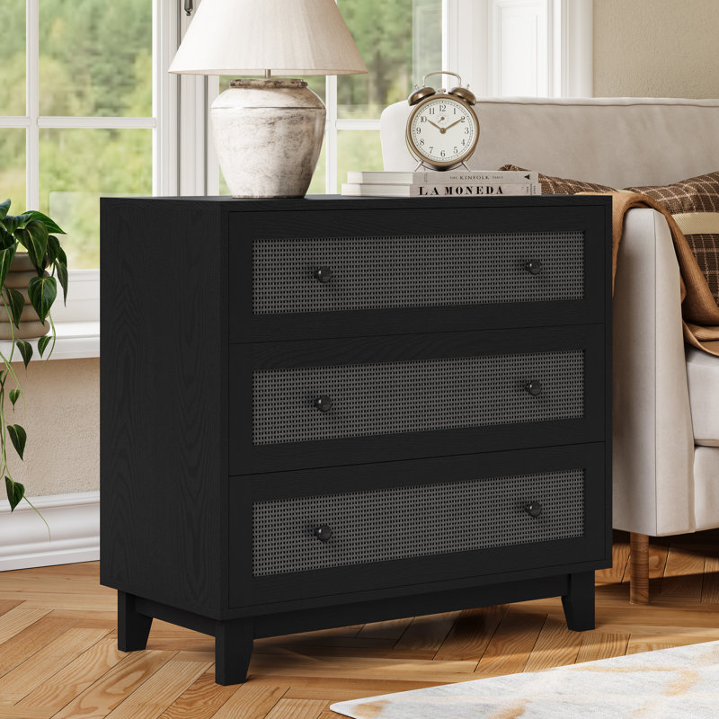 Commode 3 tiroirs, commode Boho, Noir