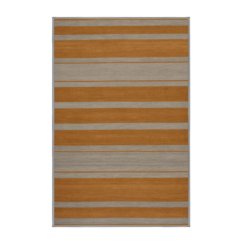  Tapis lavable rayé gris clair ocre, Rectangulaire 7 pi x 10 pi