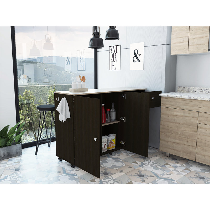 Chariot pour îlot de cuisine polyvalent avec espace de travail supplémentaire et mobilité, Noir