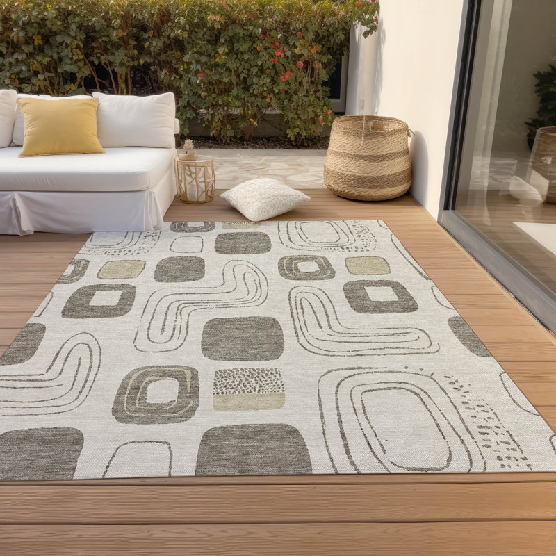 Tapis beige intérieur / extérieur lavable à la machine Claudian ACN1670, Rectangle 10 pi x 14 pi