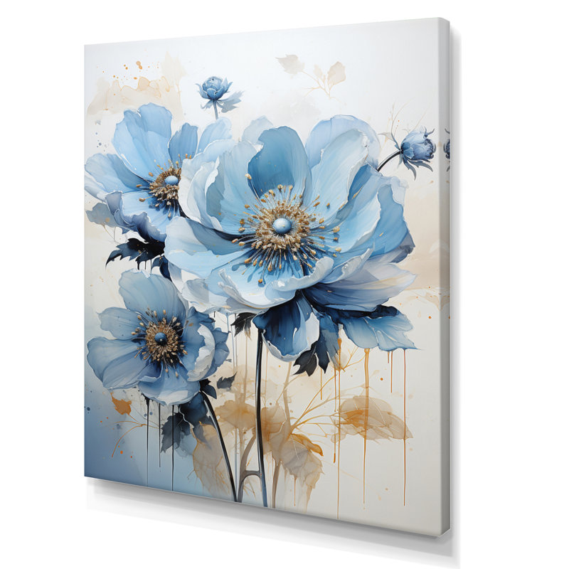«Blue Minimalisme Daisy Flower II», reproduction sur toile florale, H 40 po x l 30 po x P 1,5 po, Toile tendue