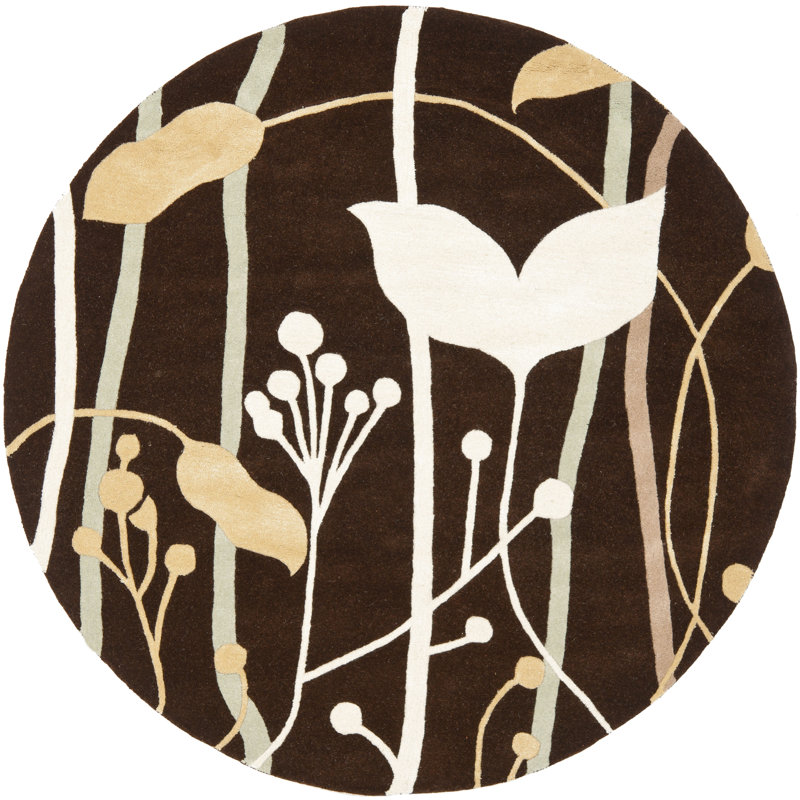 Tapis brun en laine touffeté à la main Colette, Rond 6 pi