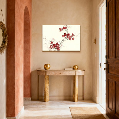 Red Cherry Blossom Floral Art Canvas Wrapped Wall Art Oil Painting Print Set Of 1