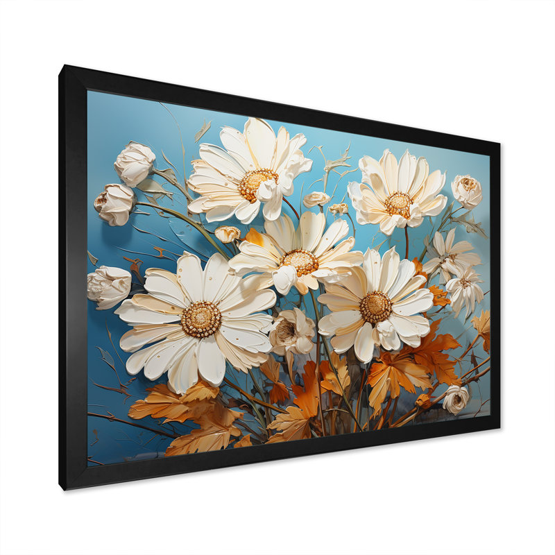 «White Daisy Efflorescence Bouquet Serenity II», reproduction sur toile, H 32 po x l 16 po x P 1 po, Cadre simple noir
