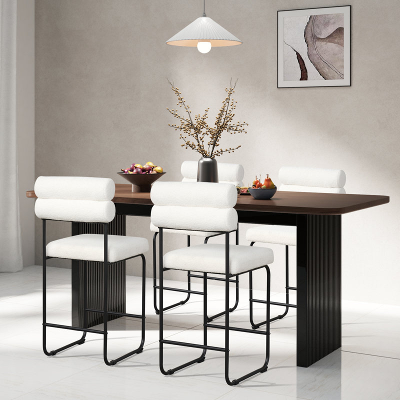Set of Counter Height Bar Stools 26'' Counter Stools w/ Metal Frame & Footrest, White, 4
