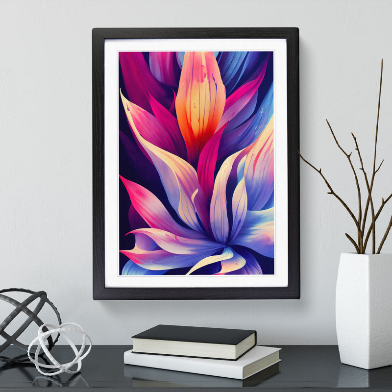 Colourful Flowers No.4 - Single Picture Frame Painting, 64cm H x 46cm W x 2cm D, Black