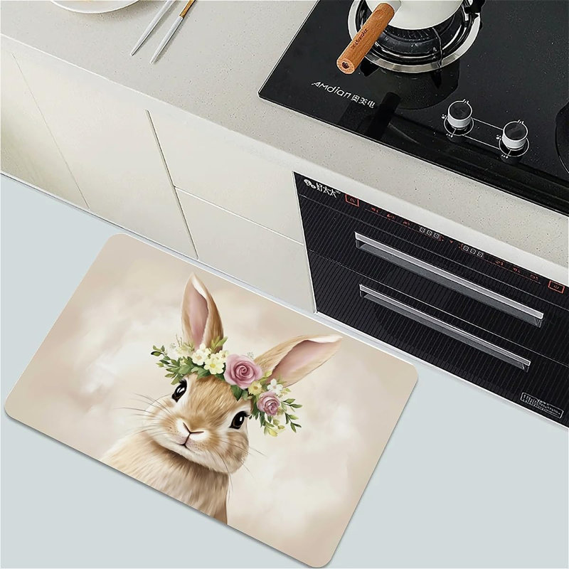 Tapis de bain Diatomace Earth, mignon, adorable lapin de Pâques antidérapant, volume super absorbant, séchage rapide, écologique, facile à nettoyer pour la salle de bain, tapis de porte 16 x 24 pouces (40 x 60 cm)