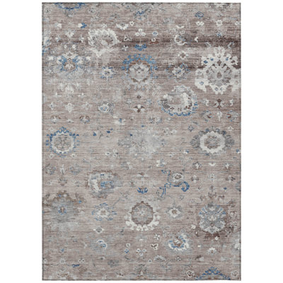 Ruvina Brown Washable Indoor-Outdoor Rug - LOOMLAN