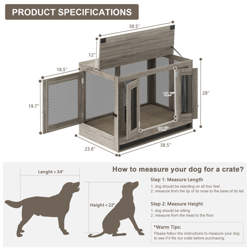 Meuble de rangement pour chien en bois pour chien 38,5 po x 23,6 po x H 28 po