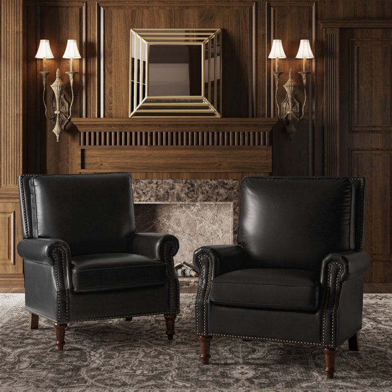 Chaise d'appoint en cuir véritable Wajeeh , Cuir véritable noir