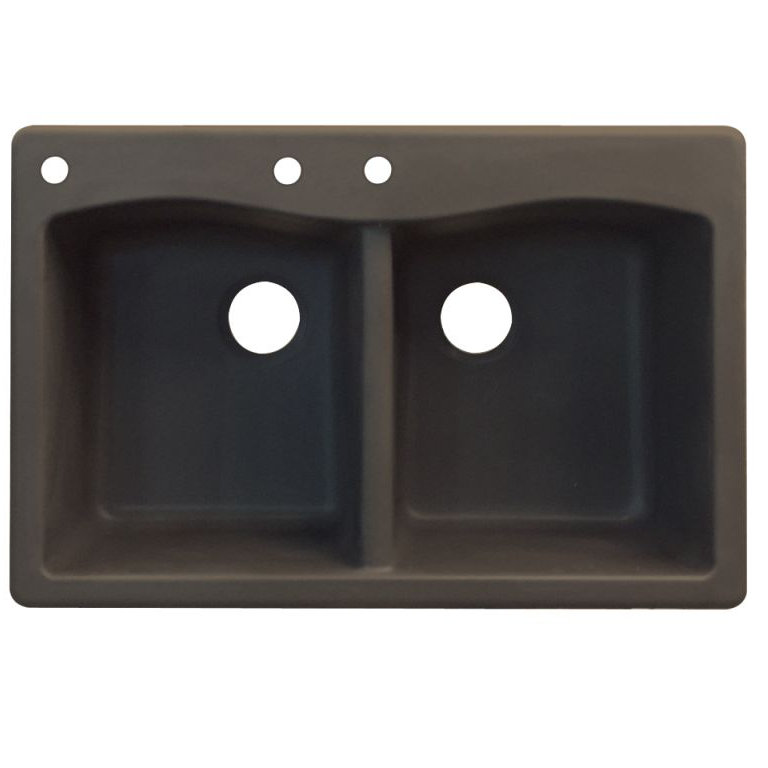 Évier de cuisine à double cuves l 33 po x l 22 po Aversa, 3 trous, Espresso