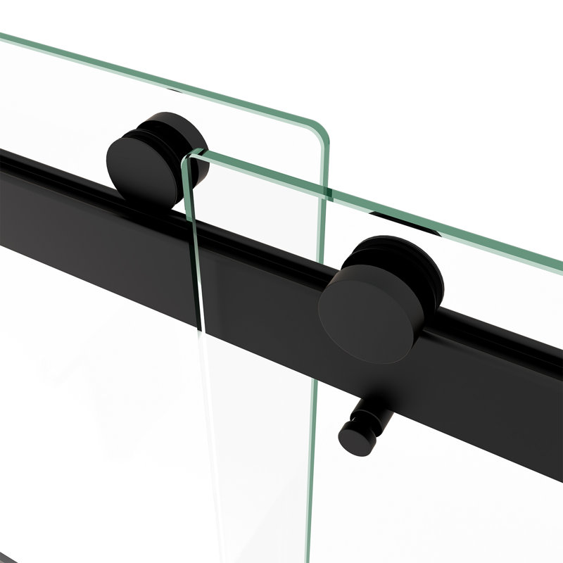 Matted Black Bypass Shower Door - 5/16" Tempered Glass With Explode Film Smooth Sliding System Double 6074 Track, Film, Easy To Clean,
