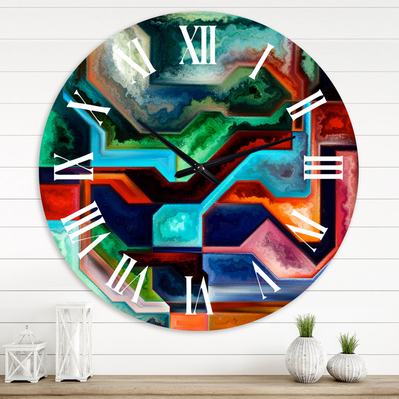 Formes abstraites de bleu, noir et rouge - horloge murale moderne, Grand