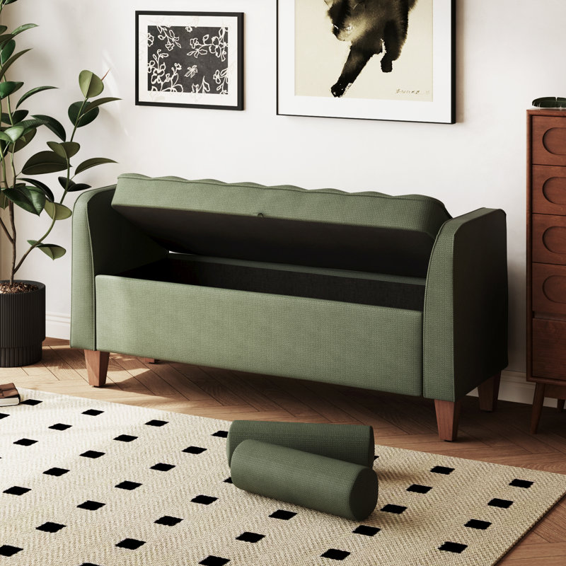 Banc de rangement rembourré en polyester pour entrée et chambre à coucher, Vert