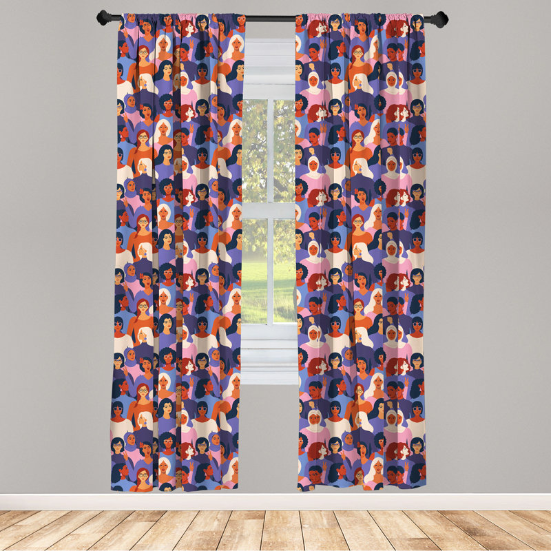 Feminist Plumeria Palm Semi-Sheer Rod Pocket Sliding Panels, 28" x 95"