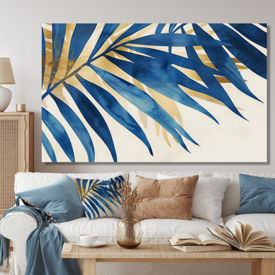 Blue And Gold Palm Leaves I - Palms & Palm Trees Wall Decor