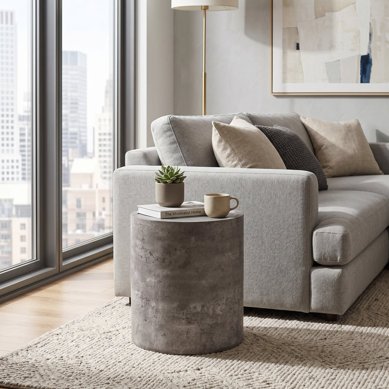 Table basse ronde Modern, entièrement assemblée, Stone Gray