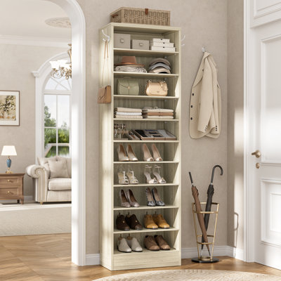 Shoe Storage Cabinet, 10 Tiers Narrow Wood Shoe Rack