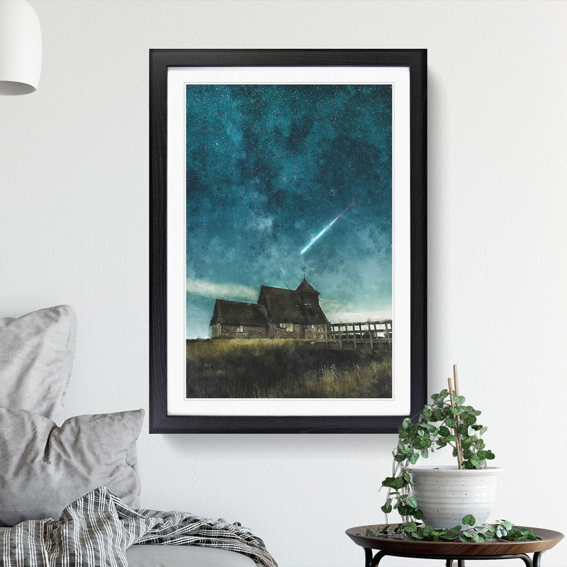 Commet Above a Farm - Picture Frame Graphic Art, Black Framed, 36cm H x 27cm W x 2cm D