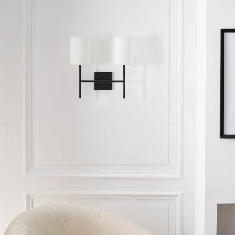 Barbara Barry Courtois Light Bathroom Bedroom Wall Fixture With White Linen Shade, 1 Light, Matte White