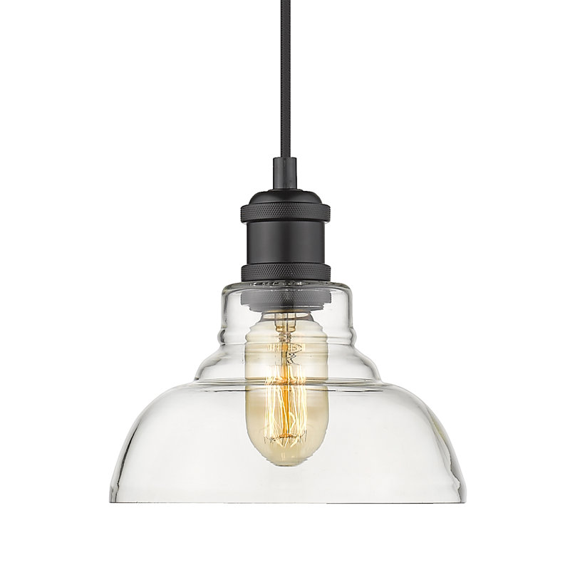 Luminaire suspendu en forme de dôme à 1 lumière Searcy, Noir, Clair