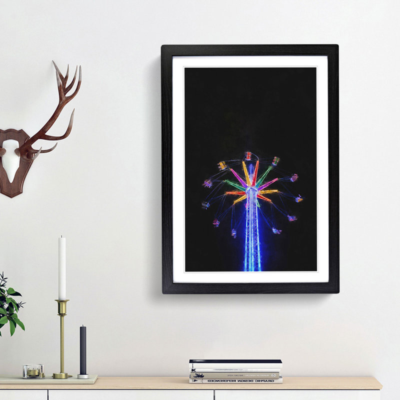 Carnival Ride at Night - Picture Frame Graphic Art Print, 33cm H x 24cm W x 2cm D, Black Framed