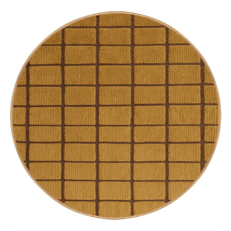 Tapis brun treillis lavable à la machine, Rond 3 pi