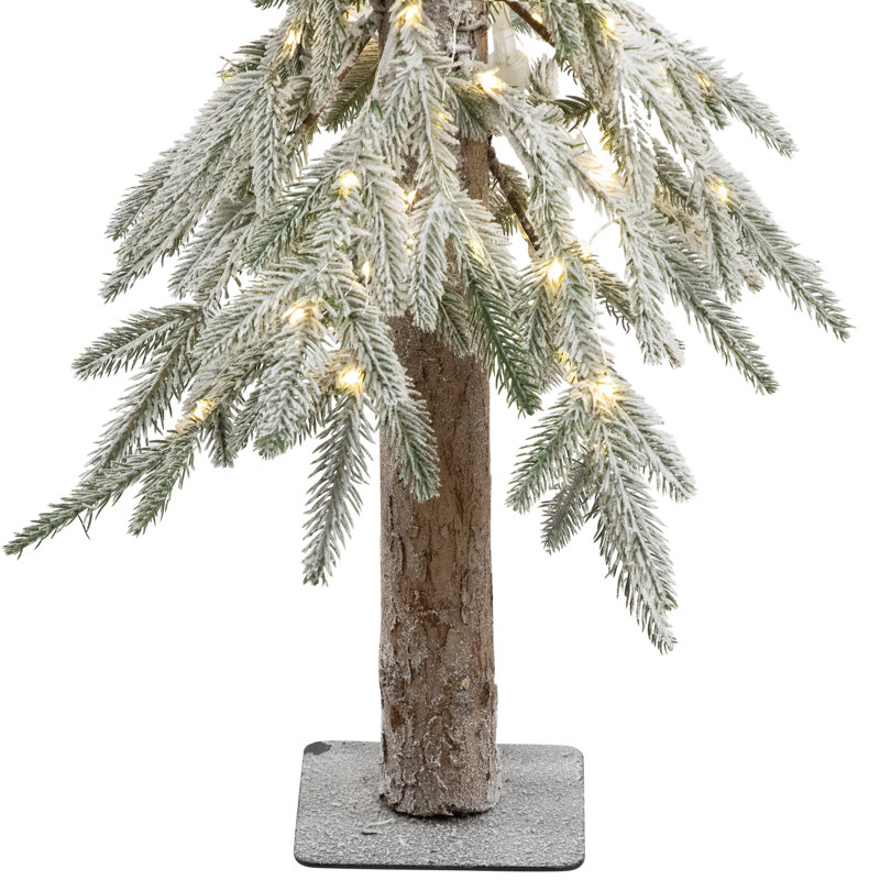 Pre-Lit Flocked Battery Operated Alpine Artificial Christmas Tree - 3' - Clear LED Lights